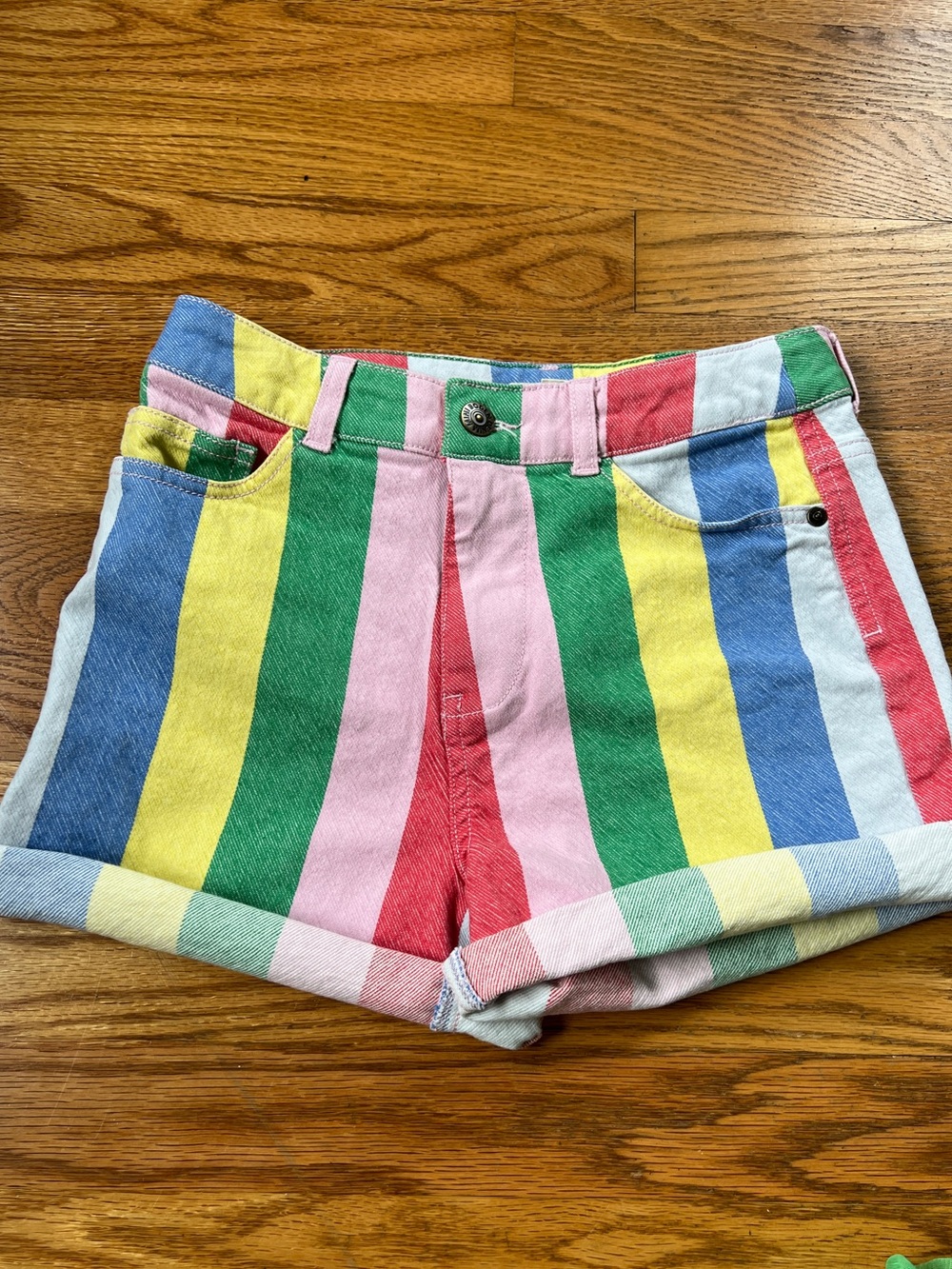 Mini Boden Multi Rainbow Stripe Denim Shorts